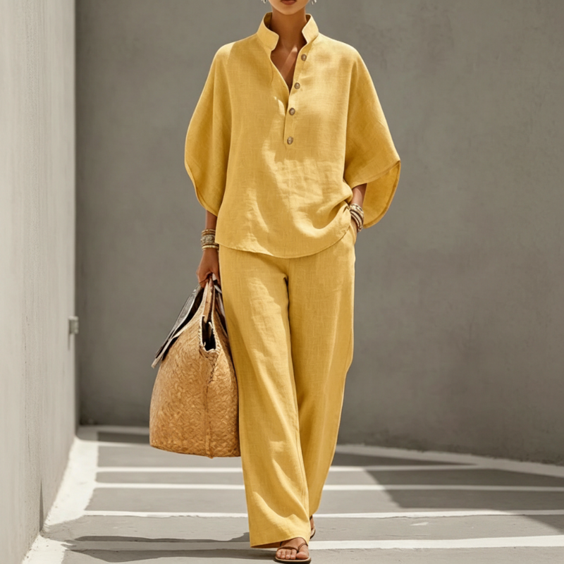 📢📢50% OFF !! ⏰Women's Stand-Up Collar Top & Wide-Leg Pants Set