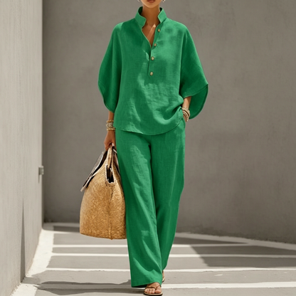 📢📢50% OFF !! ⏰Women's Stand-Up Collar Top & Wide-Leg Pants Set