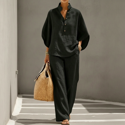 📢📢50% OFF !! ⏰Women's Stand-Up Collar Top & Wide-Leg Pants Set