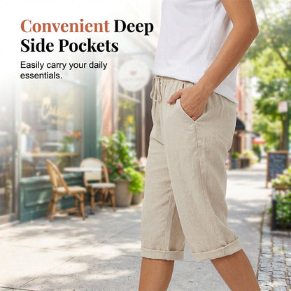 👖 LIMITED-TIME 50% OFF! ✨ Women's Cotton Linen Capris – Loose, Cropped, Rolled Cuff, Pockets 🌿