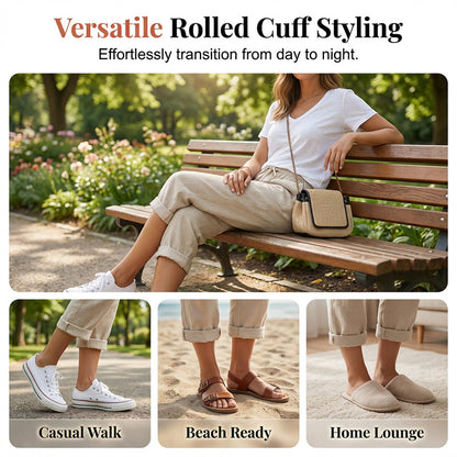 👖 LIMITED-TIME 50% OFF! ✨ Women's Cotton Linen Capris – Loose, Cropped, Rolled Cuff, Pockets 🌿