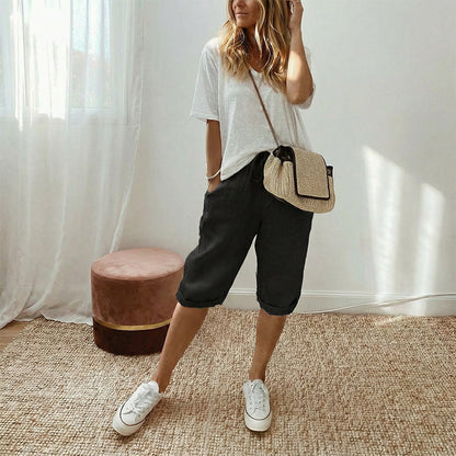 👖 LIMITED-TIME 50% OFF! ✨ Women's Cotton Linen Capris – Loose, Cropped, Rolled Cuff, Pockets 🌿