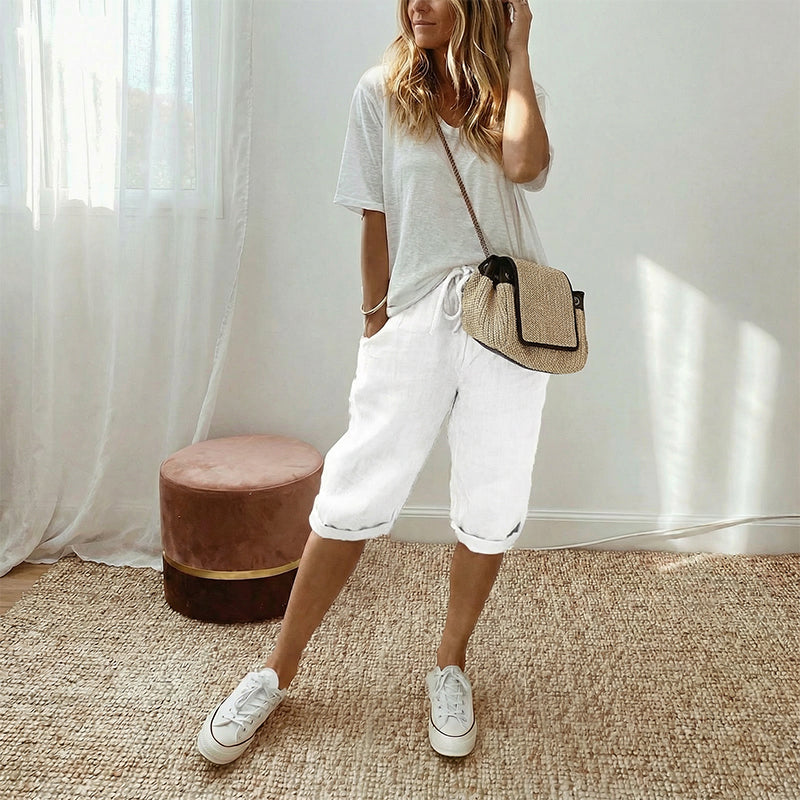 👖 LIMITED-TIME 50% OFF! ✨ Women's Cotton Linen Capris – Loose, Cropped, Rolled Cuff, Pockets 🌿
