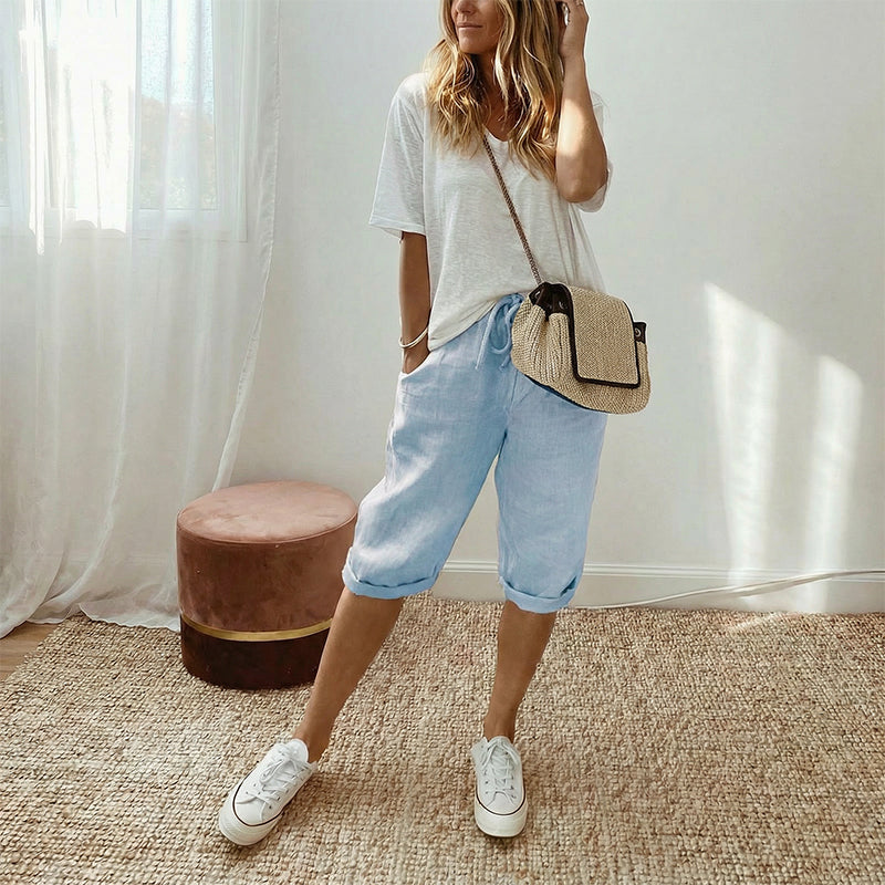👖 LIMITED-TIME 50% OFF! ✨ Women's Cotton Linen Capris – Loose, Cropped, Rolled Cuff, Pockets 🌿