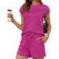 ⏳Time-Limited Sale 50% OFF!!⏰Women's Matching Pintuck Tee & Drawstring Shorts Set – Cozy Casual 2-Piece Outfit
