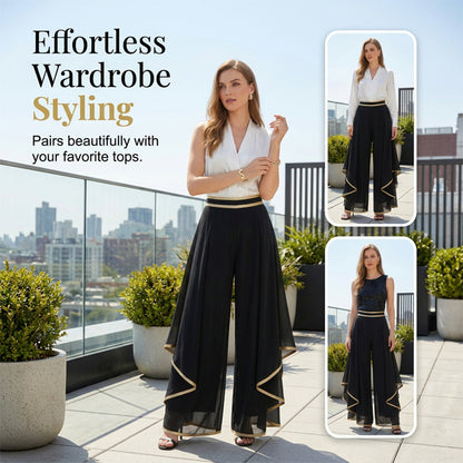 ⏳Limited-time 50% off⏰Elegant Flowy Wide-Leg Pants with Gold Trim👖