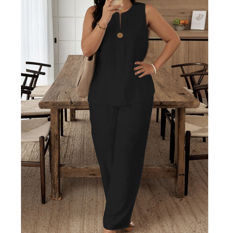 Minimalist Sleeveless Top & Wide-Leg Pants