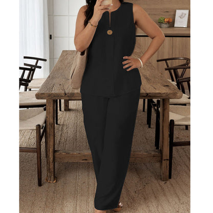 Minimalist Sleeveless Top & Wide-Leg Pants