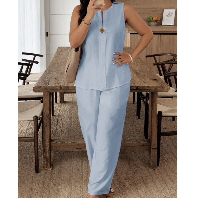 Minimalist Sleeveless Top & Wide-Leg Pants