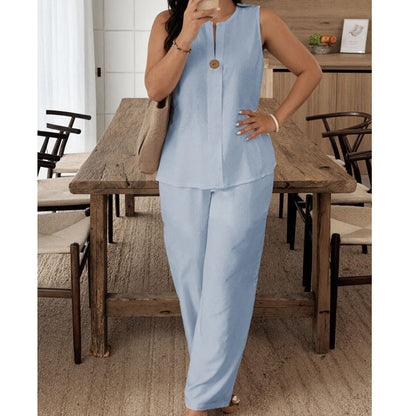 Minimalist Sleeveless Top & Wide-Leg Pants