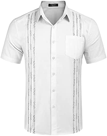 Men's short-sleeved linen shirt, Cuban-style, for the beach, with a pocket