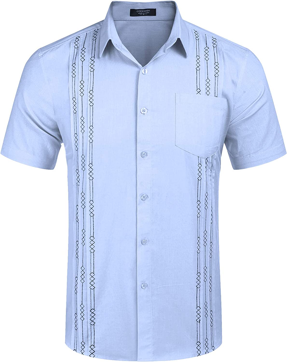 Men's short-sleeved linen shirt, Cuban-style, for the beach, with a pocket