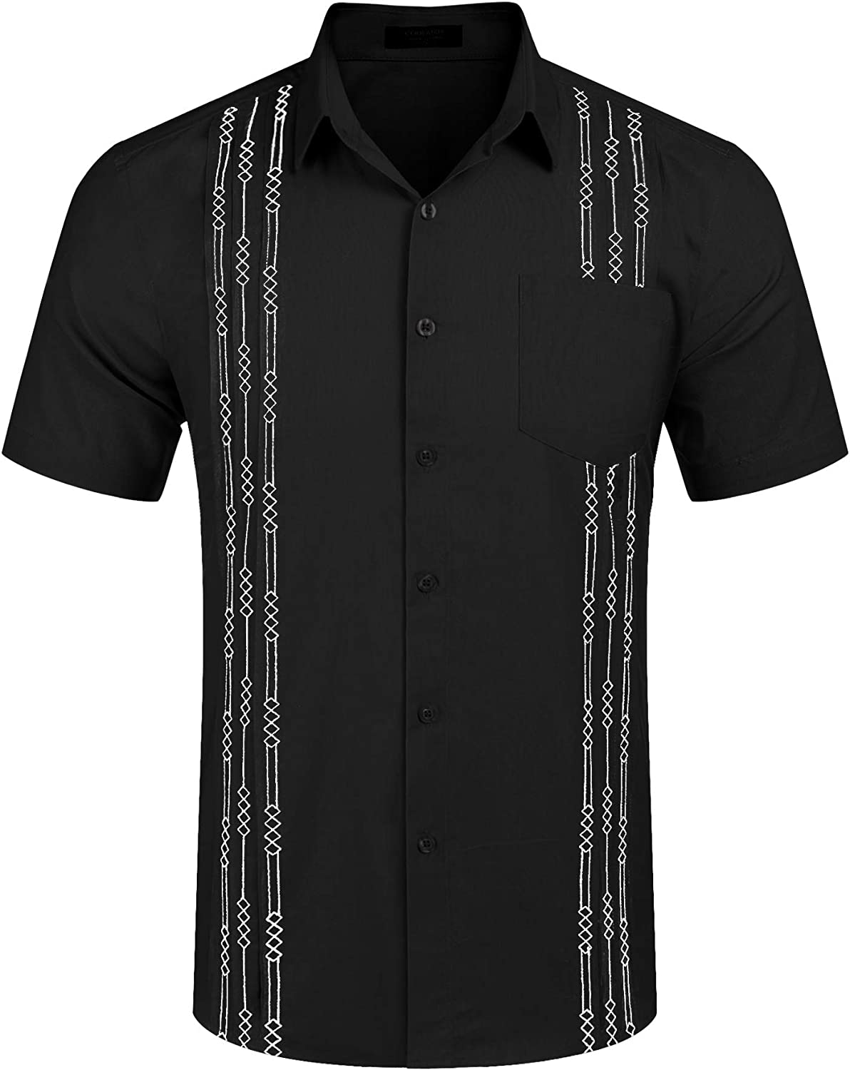 Men's short-sleeved linen shirt, Cuban-style, for the beach, with a pocket