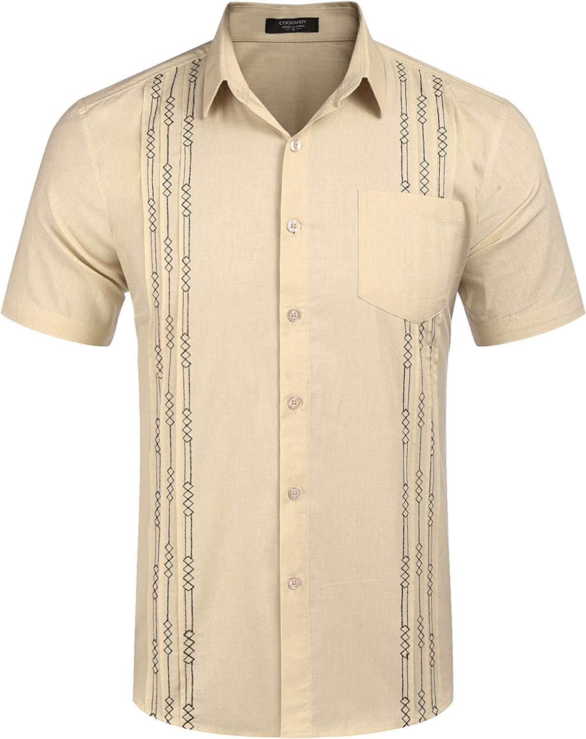 Men's short-sleeved linen shirt, Cuban-style, for the beach, with a pocket