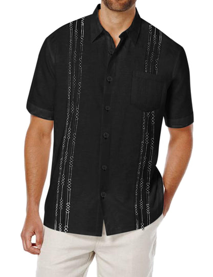 Men's short-sleeved linen shirt, Cuban-style, for the beach, with a pocket