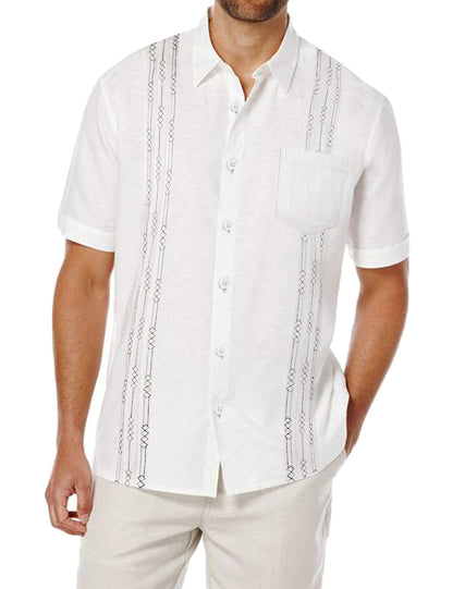 Men's short-sleeved linen shirt, Cuban-style, for the beach, with a pocket