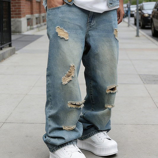 ⏰🔥LIMITED TIME 50% OFF! 👖 Men’s Ripped Straight-Leg Oversize Jeans – Trendy, Comfortable & Street-Style Ready ✨🕶️