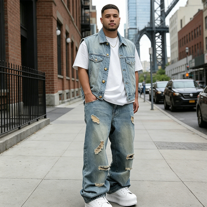 ⏰🔥LIMITED TIME 50% OFF! 👖 Men’s Ripped Straight-Leg Oversize Jeans – Trendy, Comfortable & Street-Style Ready ✨🕶️