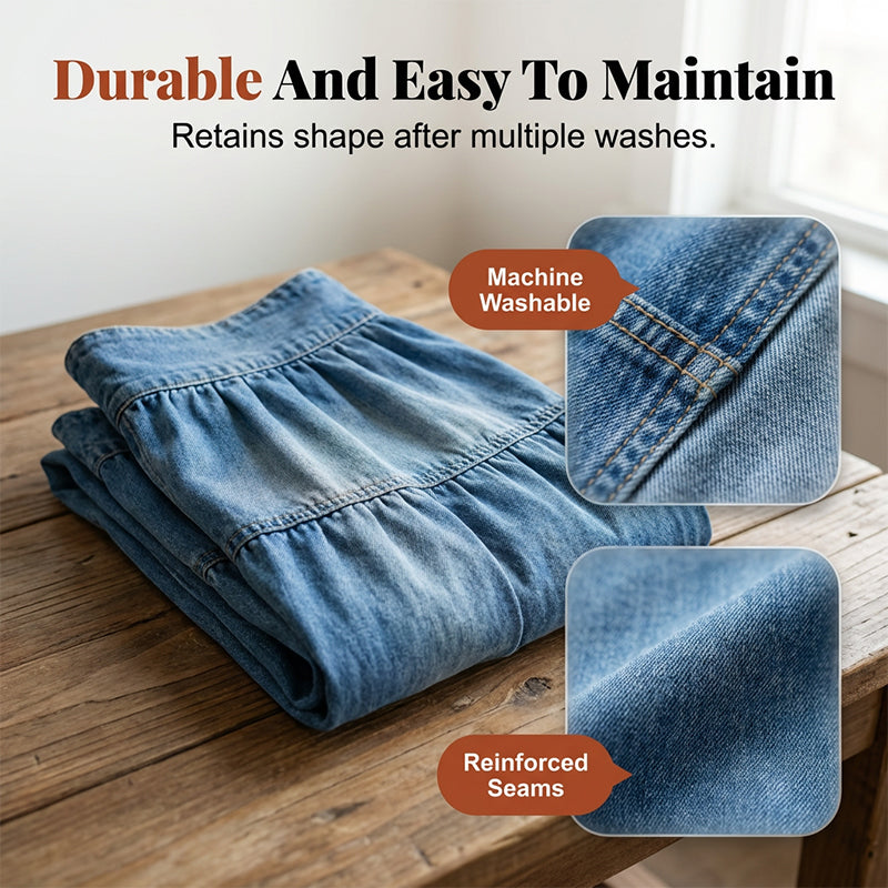 👗 Denim Maxi Skirt – High Waist, Tiered, A-Line, Button Front ✨