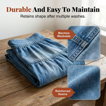 👗 Denim Maxi Skirt – High Waist, Tiered, A-Line, Button Front ✨