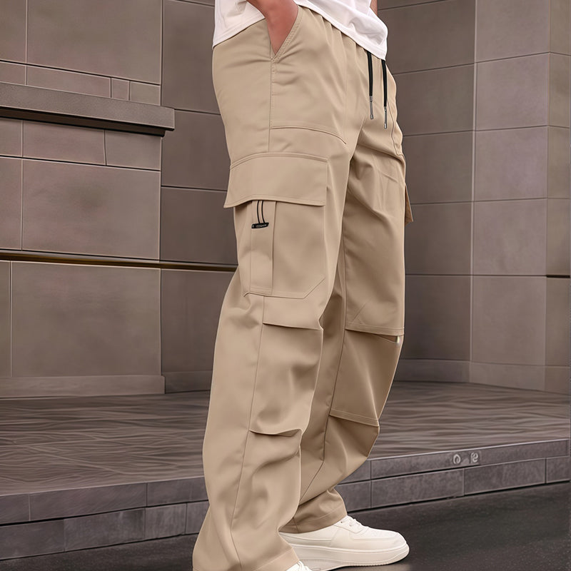 Multi-Pocket Straight-Leg Cargo Pants for Men