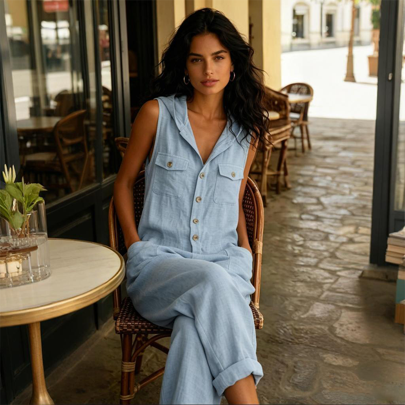 Women's Casual Sleeveless Hooded Jumpsuit