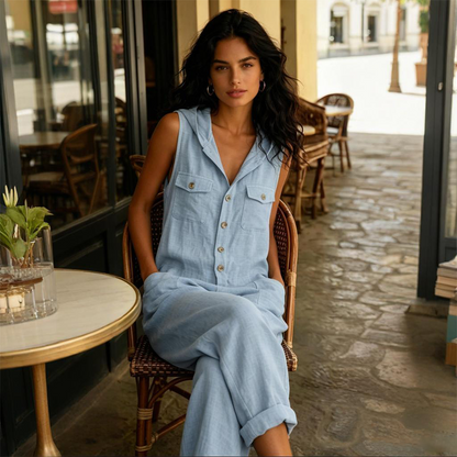 Women's Casual Sleeveless Hooded Jumpsuit