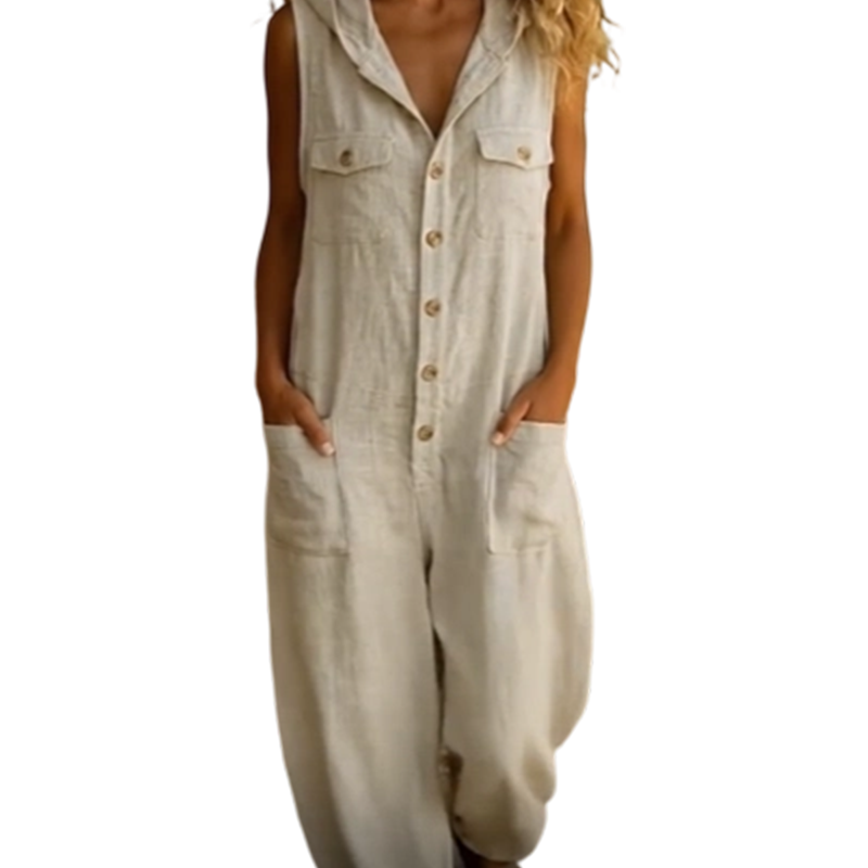 Women's Casual Sleeveless Hooded Jumpsuit