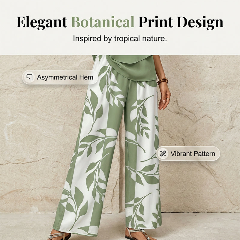 Women's Two-Piece Leaf Print Wide-Leg Pants Set
