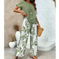 Women's Two-Piece Leaf Print Wide-Leg Pants Set