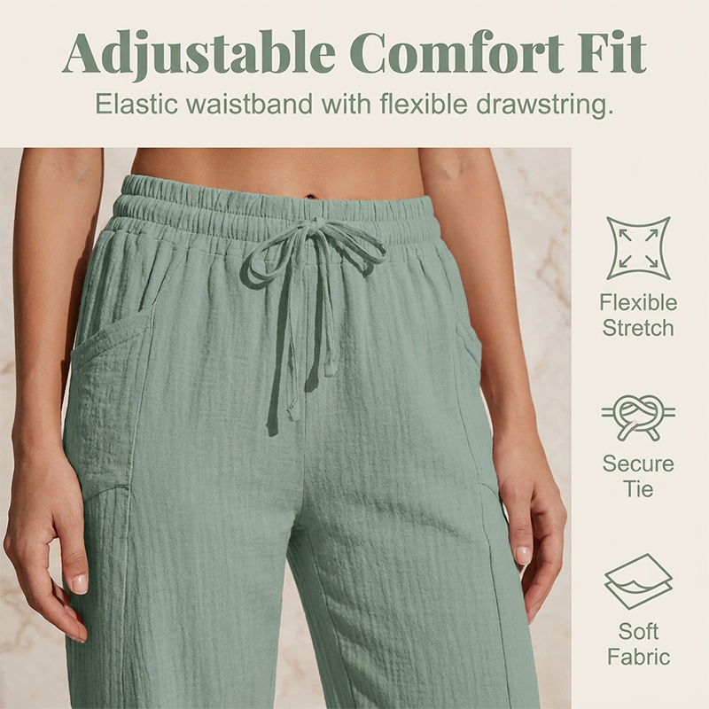 Women's Solid-Color Pleated Cotton-Linen Cropped Pants