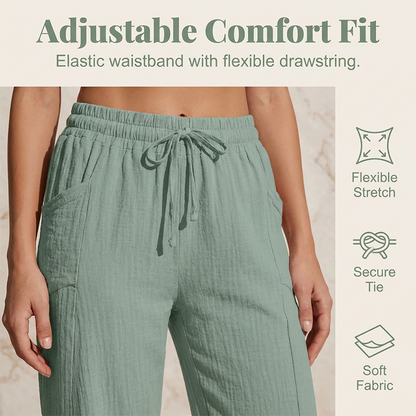 Women's Solid-Color Pleated Cotton-Linen Cropped Pants