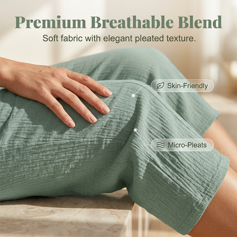 Women's Solid-Color Pleated Cotton-Linen Cropped Pants