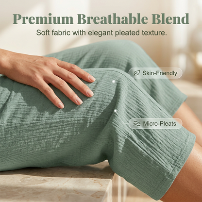 Women's Solid-Color Pleated Cotton-Linen Cropped Pants