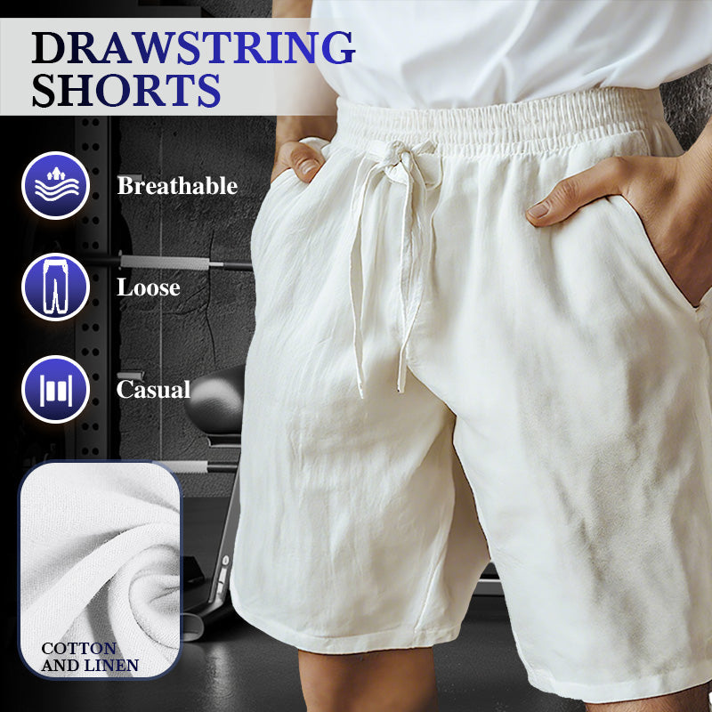 （S-3XL）🌿Men's Elastic Drawstring Solid Cotton Linen Shorts