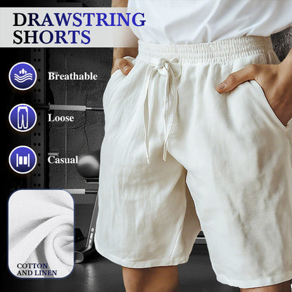（S-3XL）🌿Men's Elastic Drawstring Solid Cotton Linen Shorts