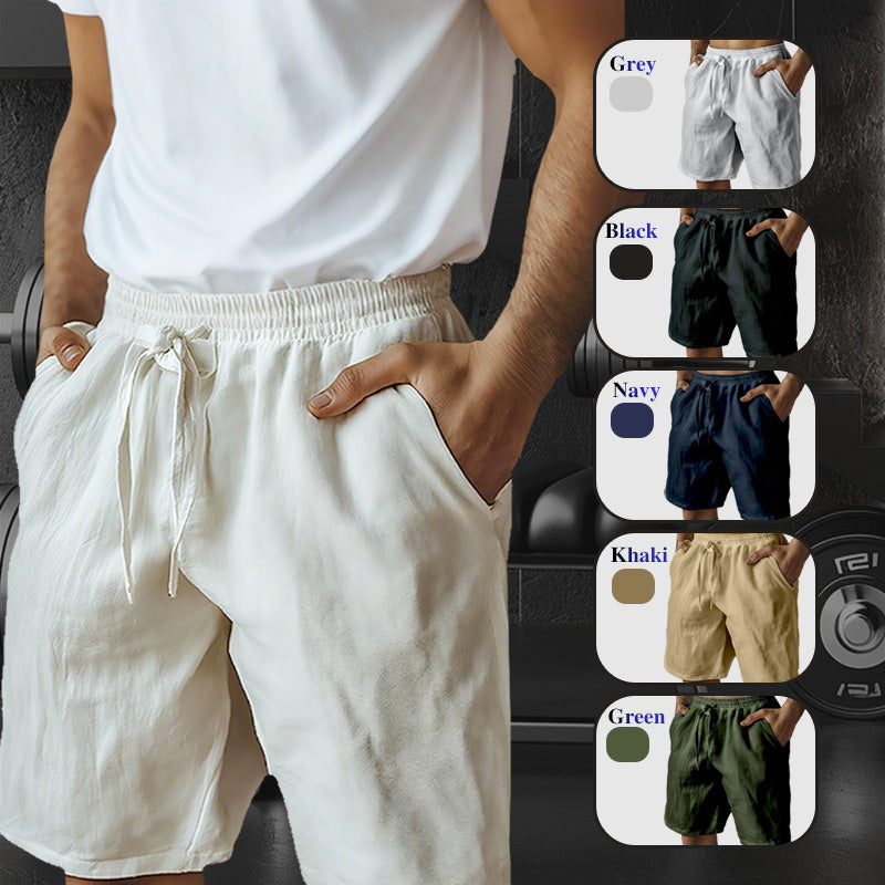 （S-3XL）🌿Men's Elastic Drawstring Solid Cotton Linen Shorts