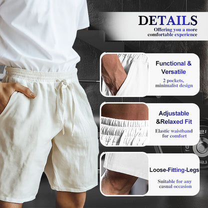 （S-3XL）🌿Men's Elastic Drawstring Solid Cotton Linen Shorts
