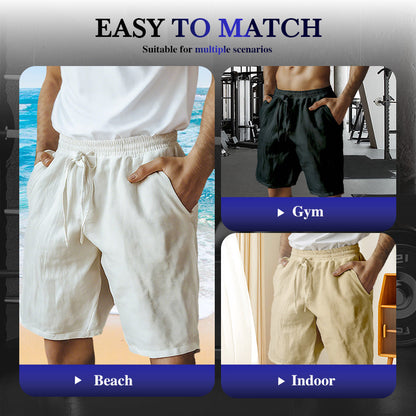 （S-3XL）🌿Men's Elastic Drawstring Solid Cotton Linen Shorts