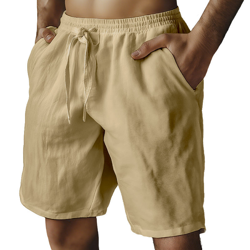 （S-3XL）🌿Men's Elastic Drawstring Solid Cotton Linen Shorts