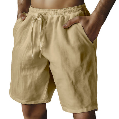 （S-3XL）🌿Men's Elastic Drawstring Solid Cotton Linen Shorts