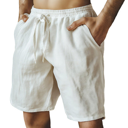（S-3XL）🌿Men's Elastic Drawstring Solid Cotton Linen Shorts