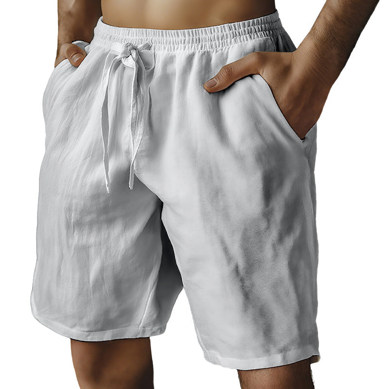 （S-3XL）🌿Men's Elastic Drawstring Solid Cotton Linen Shorts