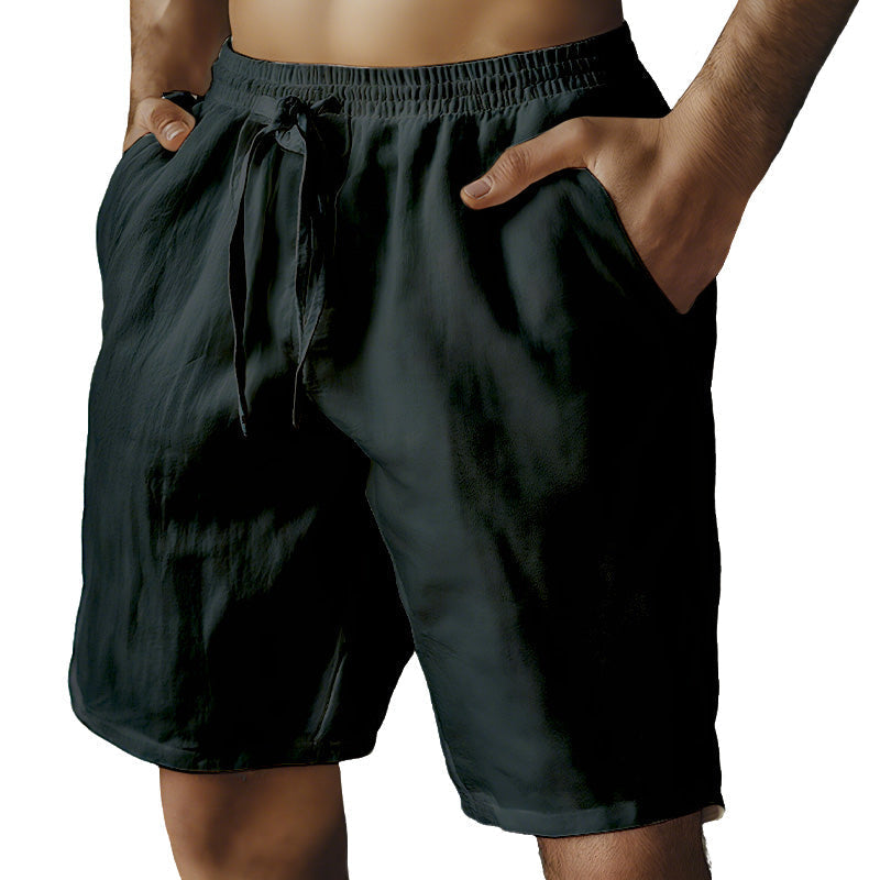 （S-3XL）🌿Men's Elastic Drawstring Solid Cotton Linen Shorts
