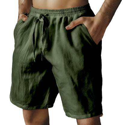 （S-3XL）🌿Men's Elastic Drawstring Solid Cotton Linen Shorts