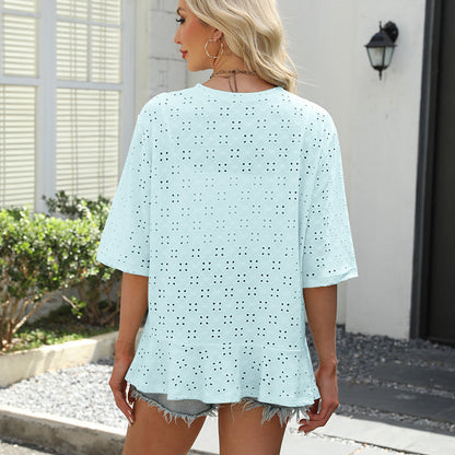 📢📢50% OFF !! ⏰Women's Half Sleeve Eyelet Knit Ruffle Cardigan