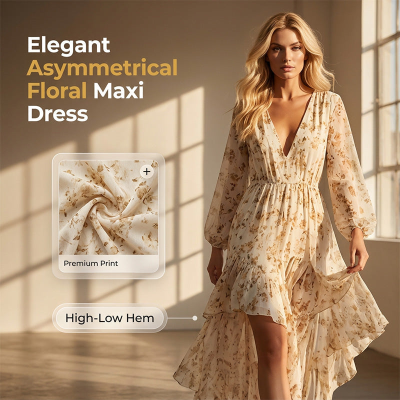 Women's Floral V-Neck High-Low Dress