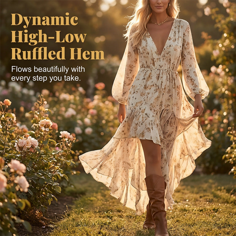 Women's Floral V-Neck High-Low Dress