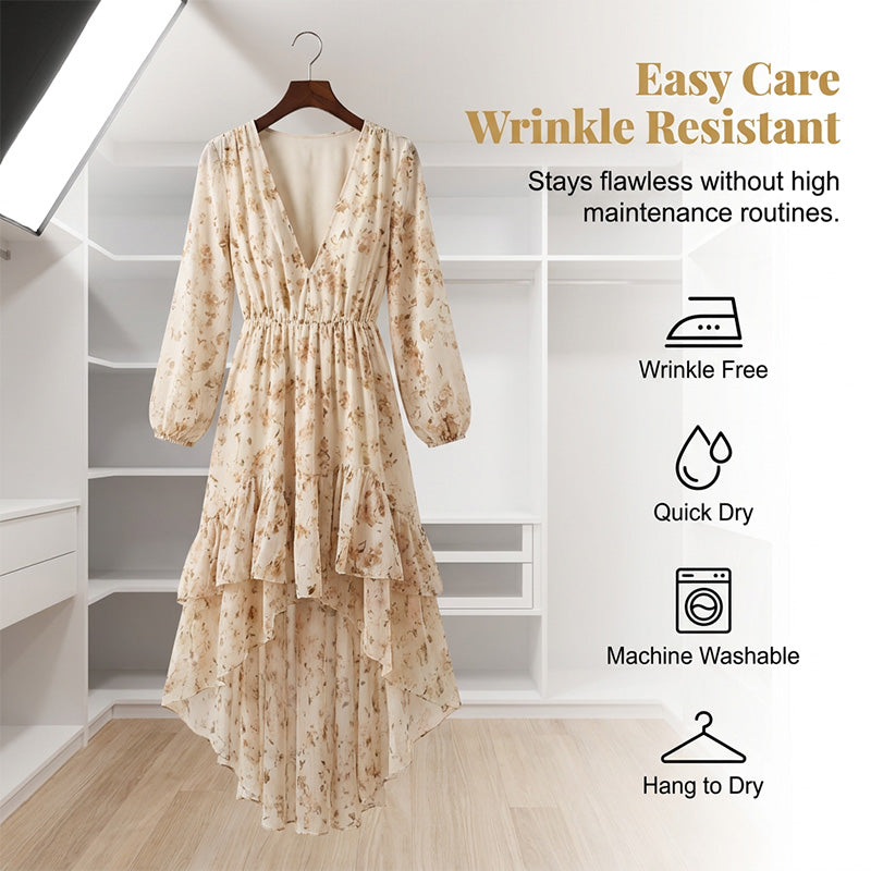 Women's Floral V-Neck High-Low Dress