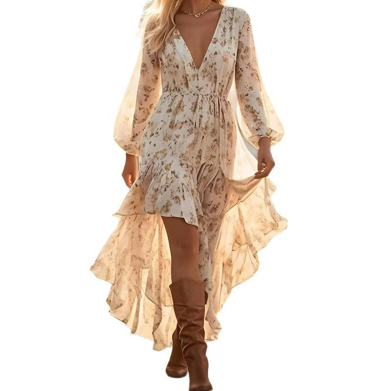 Women's Floral V-Neck High-Low Dress